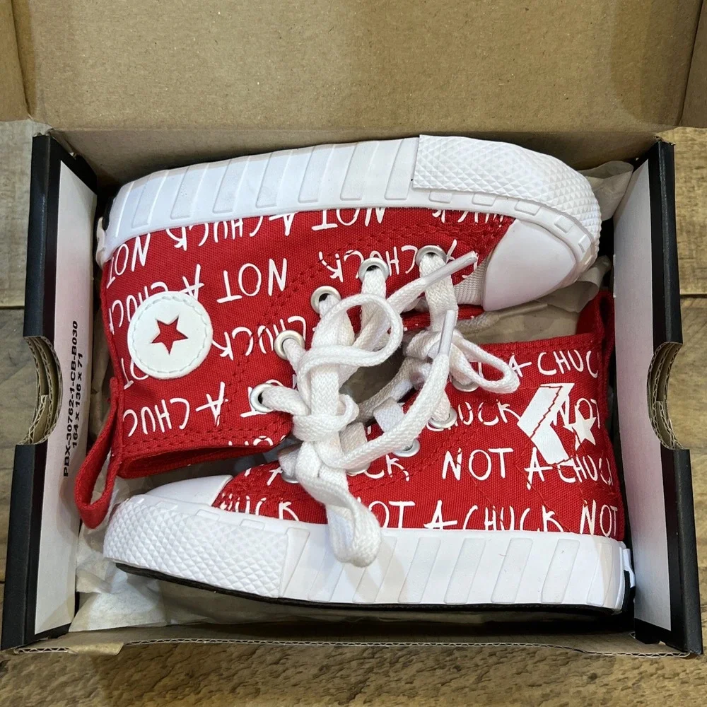 CONVERSE High Top Not A Chuck Red/White Canvas  A05339F Size 5 Infant